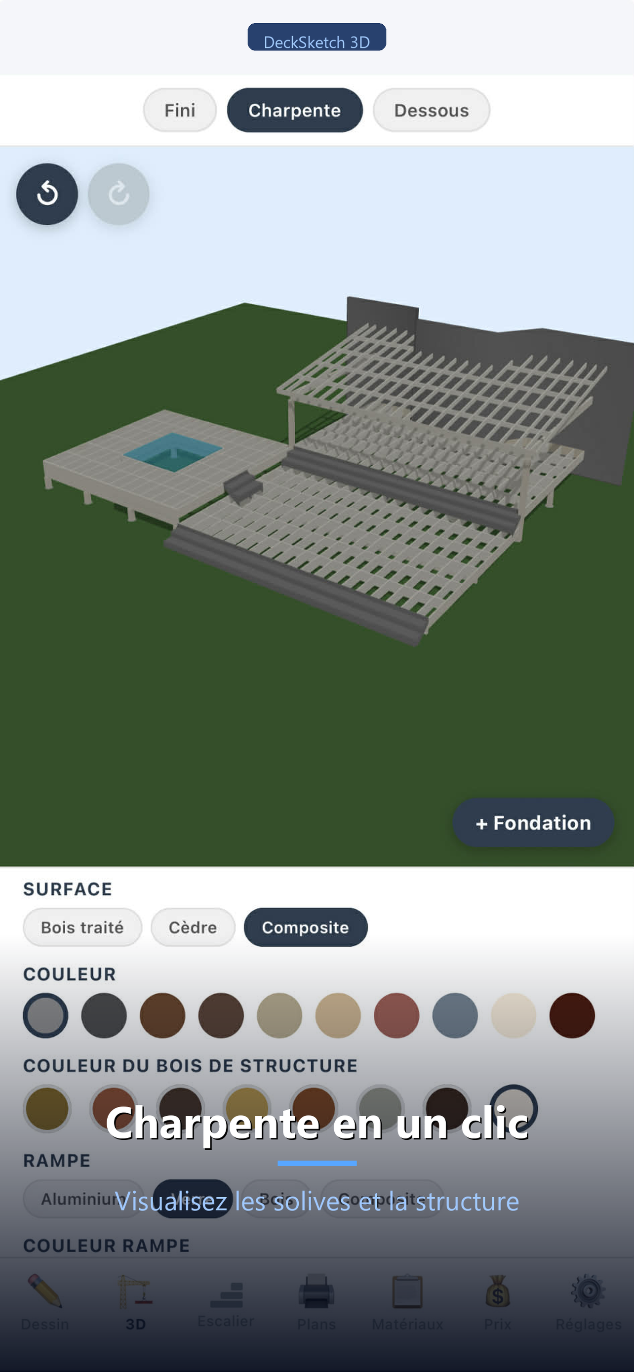 DeckSketch 3D - Vue 3D charpente